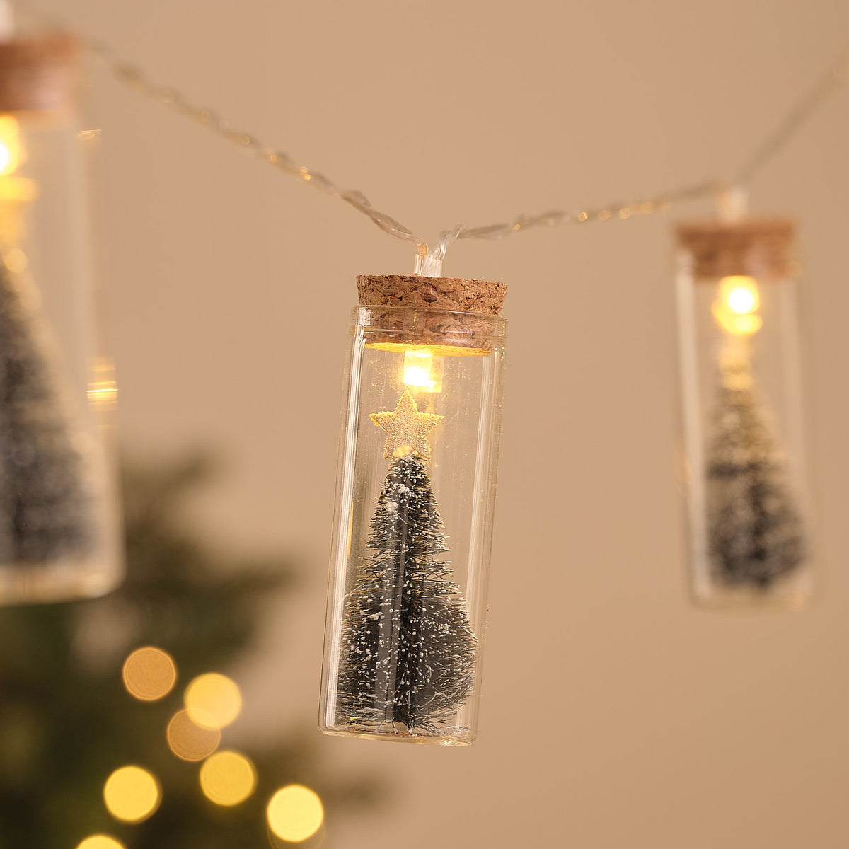 Guirlande Lumineuse à 10 Flacons en Verre avec Sapins de Noël Étoilés