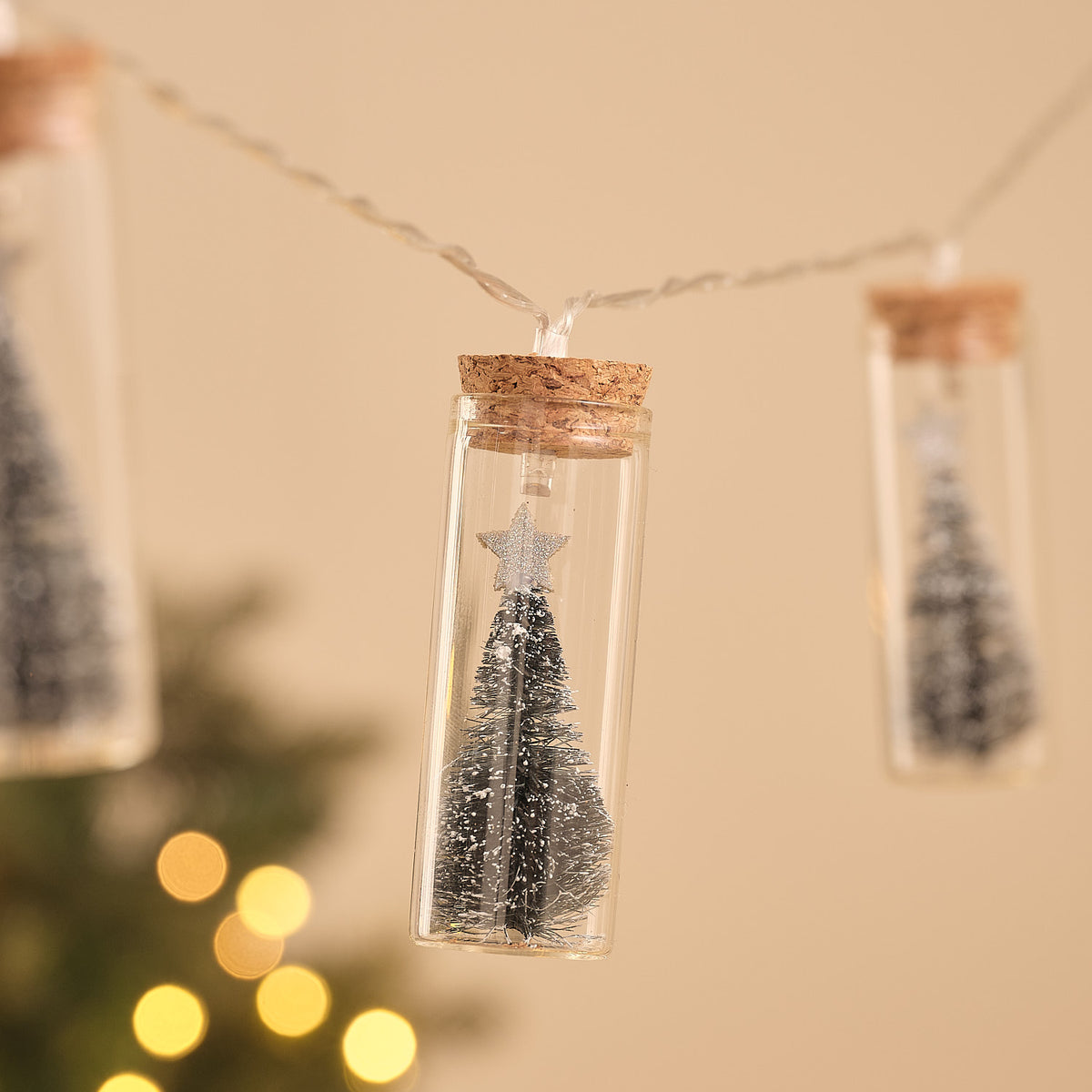 Guirlande Lumineuse à 10 Flacons en Verre avec Sapins de Noël Étoilés
