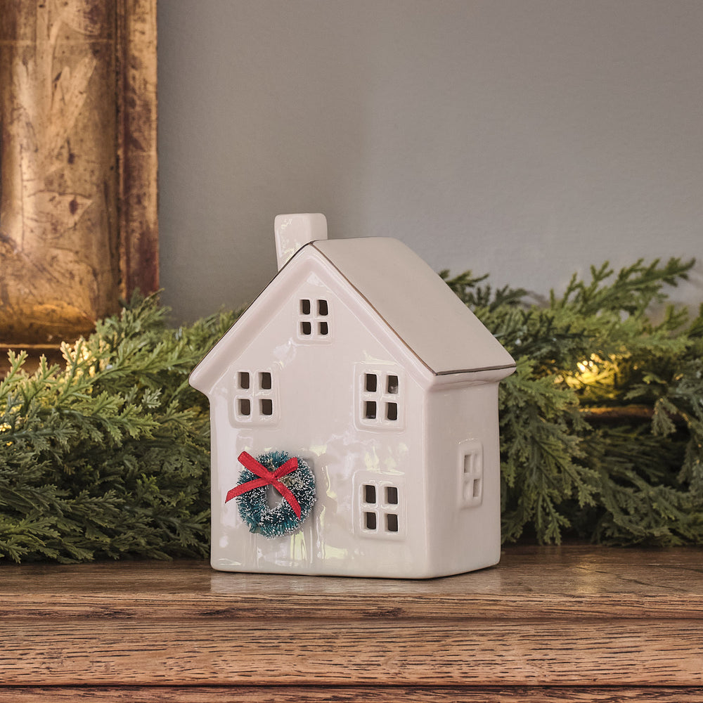Maisonnette Lumineuse en Porcelaine Blanche avec Mini Couronne