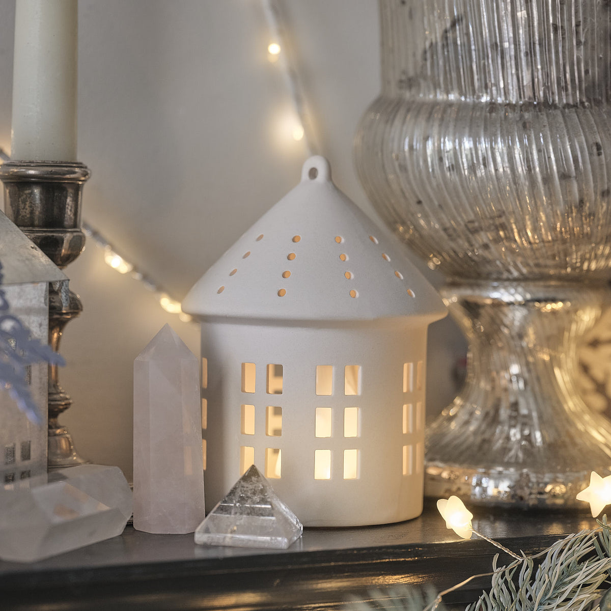 Lot de 2 Maisonnettes Lumineuses en Porcelaine Blanche