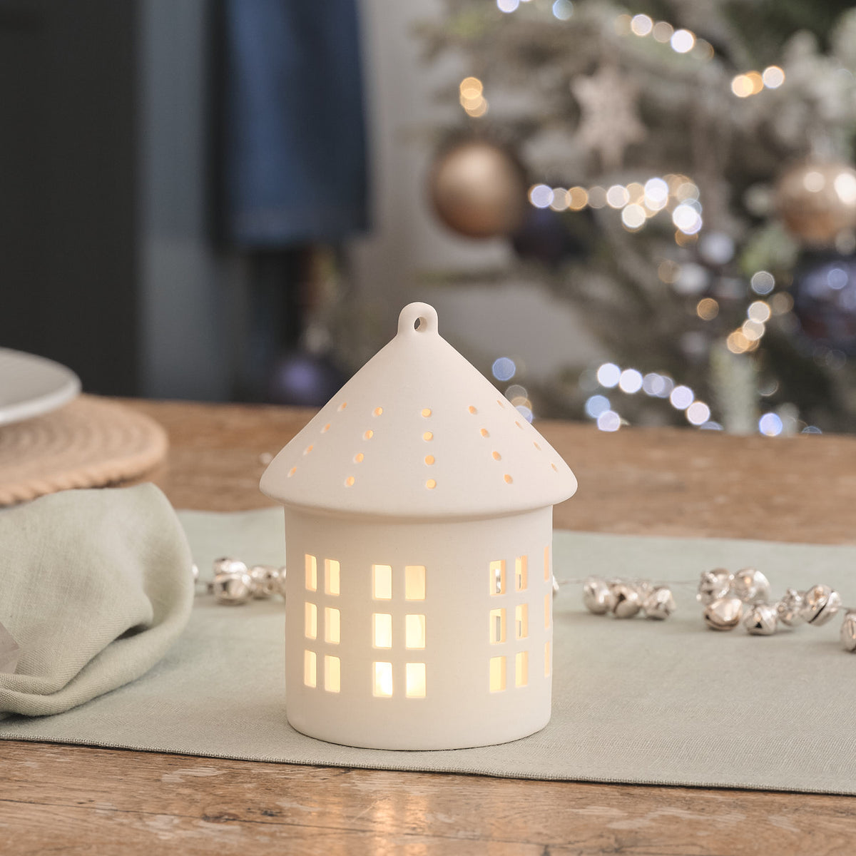 Lot de 2 Maisonnettes Lumineuses en Porcelaine Blanche