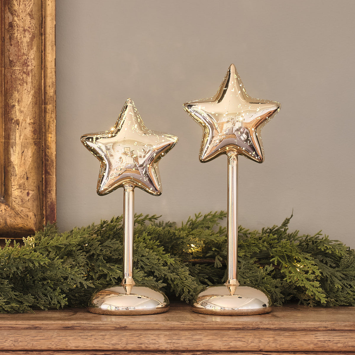 Lot de 2 Étoiles Lumineuses en Verre Finition Mercure