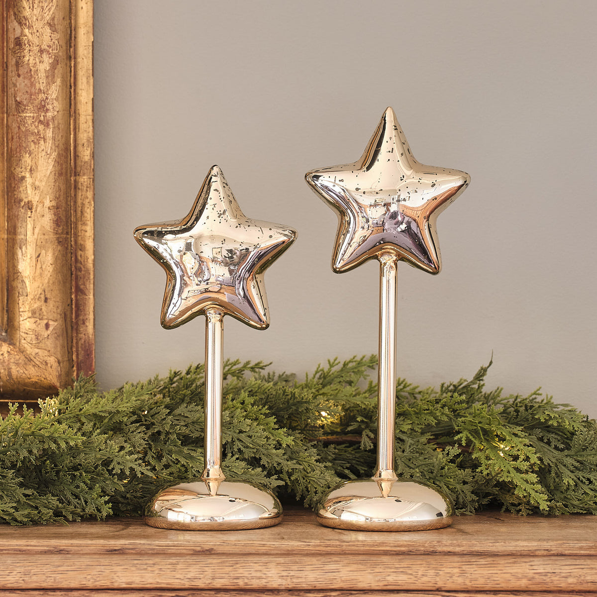 Lot de 2 Étoiles Lumineuses en Verre Finition Mercure