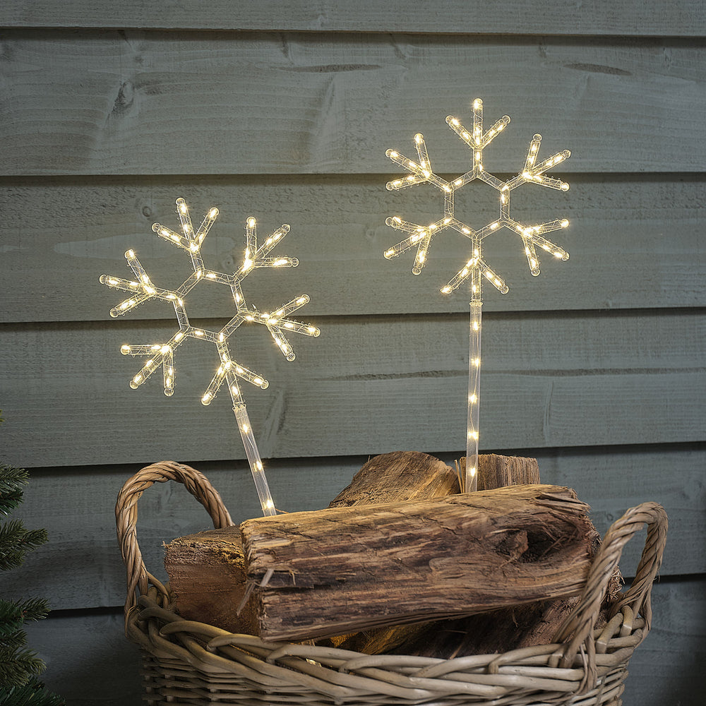 Lot de 2 Balises Flocons de Neige Lumineux à Planter