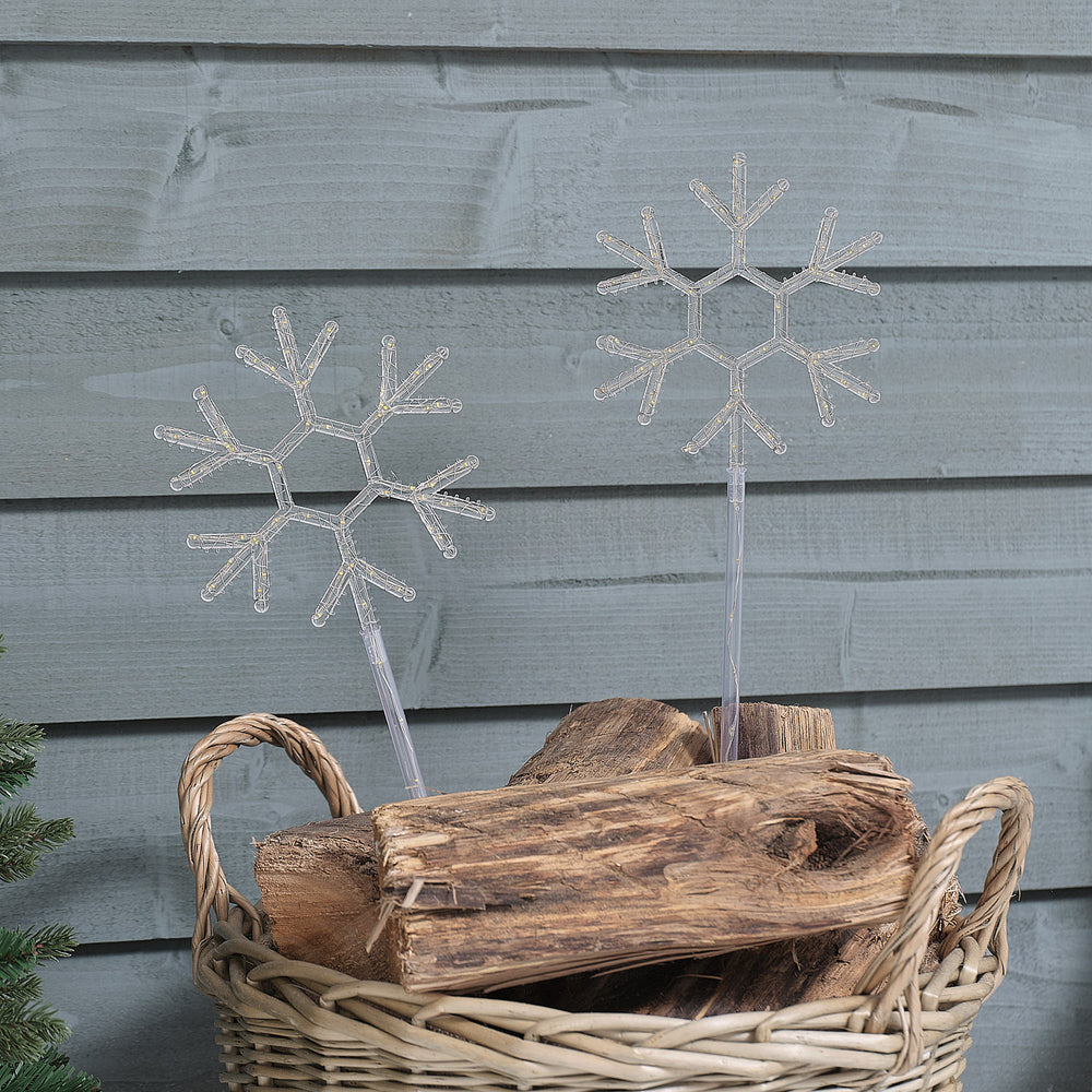 Lot de 2 Balises Flocons de Neige Lumineux à Planter