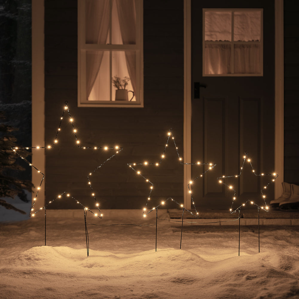 Lot de 3 Étoiles Lumineuses Noires à Planter ou à Suspendre