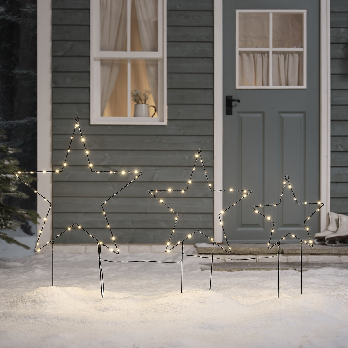 Lot de 3 Étoiles Lumineuses Noires à Planter ou à Suspendre
