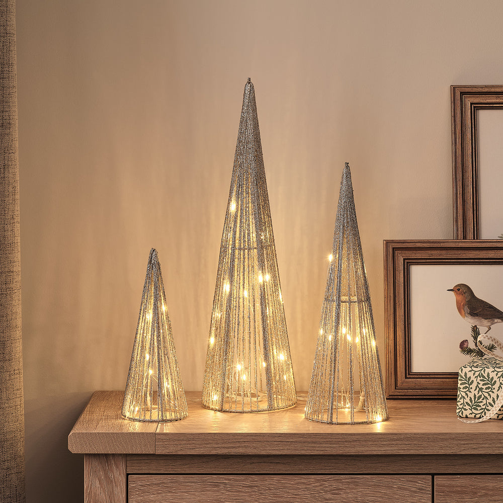 Lot de 3 Cônes Lumineux Doré Champagne
