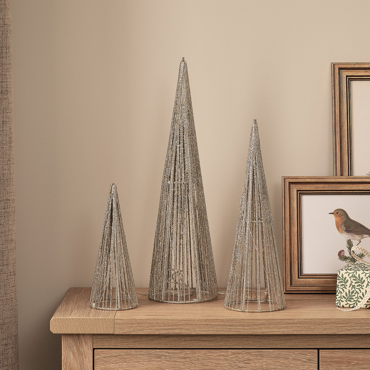 Lot de 3 Cônes Lumineux Doré Champagne