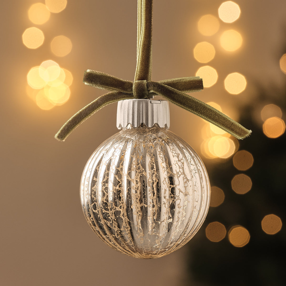 Lot de 3 Boules de Noël Lumineuses en Verre Ancien avec Nœud