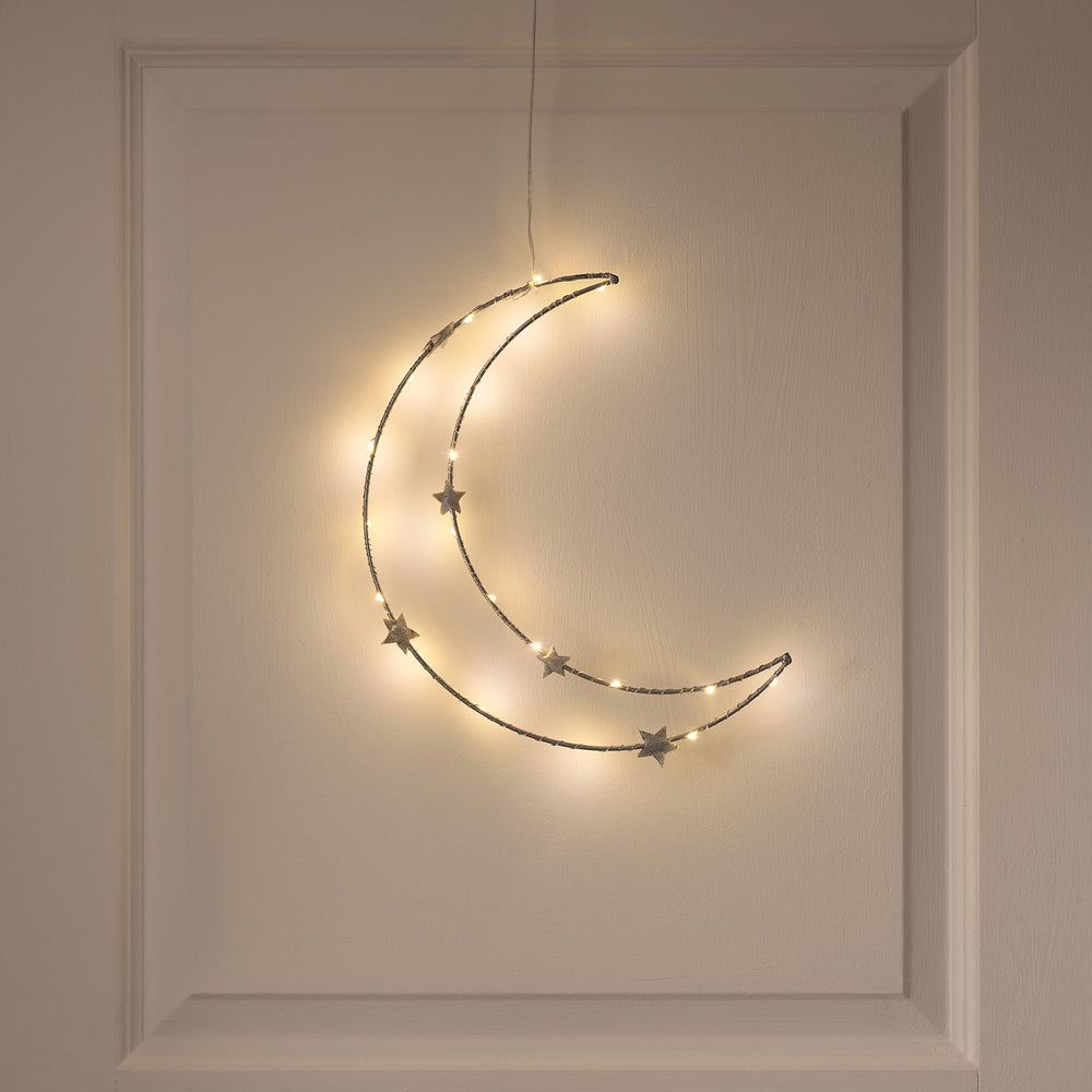 Décoration Lune Lumineuse Ornée d’Étoiles à Suspendre