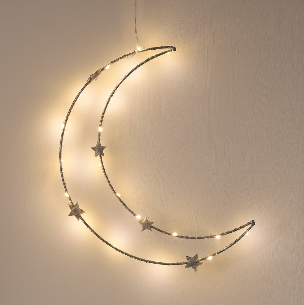 Décoration Lune Lumineuse Ornée d’Étoiles à Suspendre