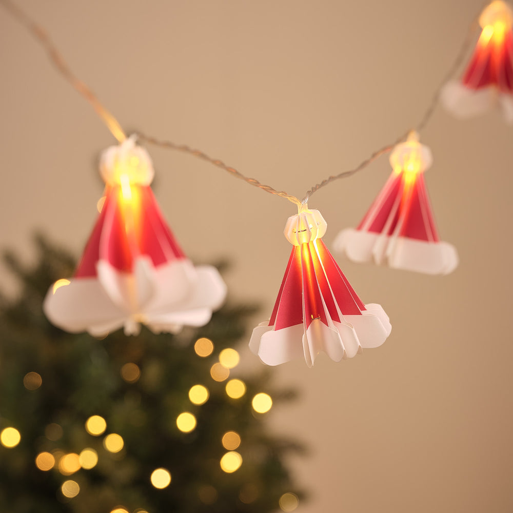 Guirlande Lumineuse à 10 Bonnets du Père Noël en Papier