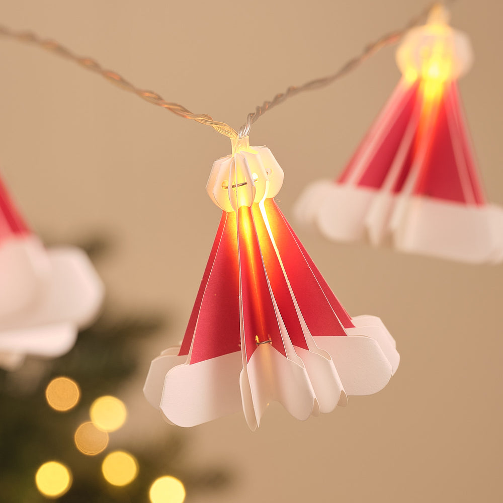 Guirlande Lumineuse à 10 Bonnets du Père Noël en Papier