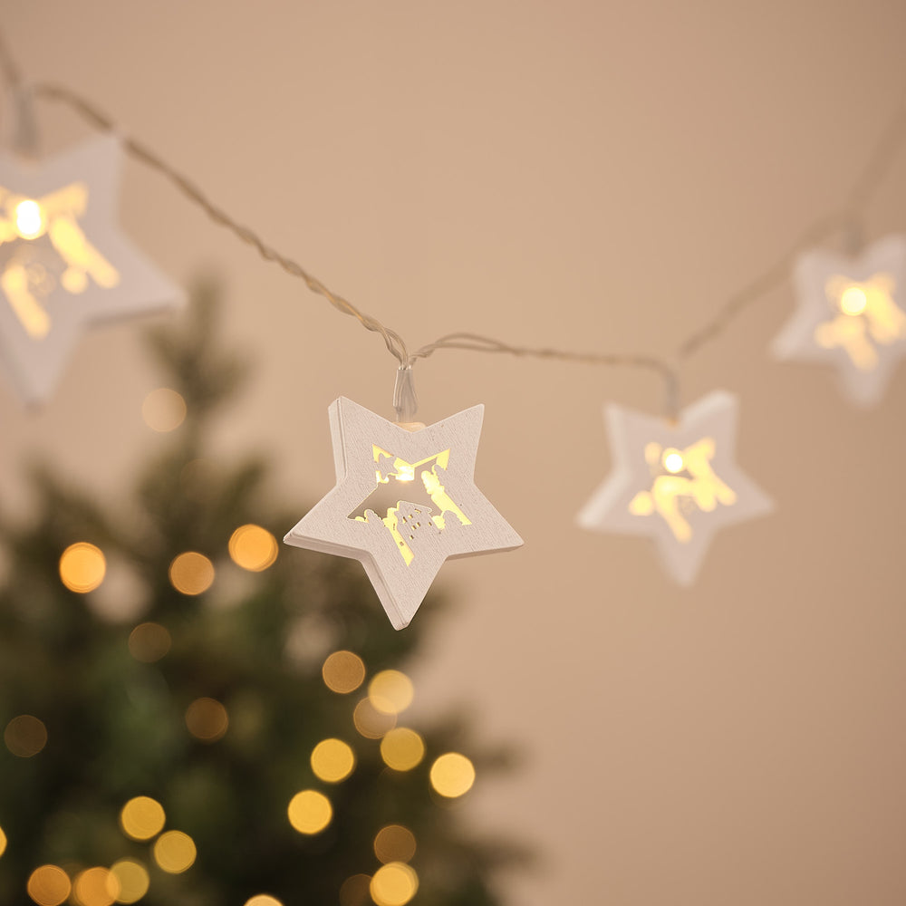 Guirlande Lumineuse à 10 Étoiles en Bois Scène de Noël