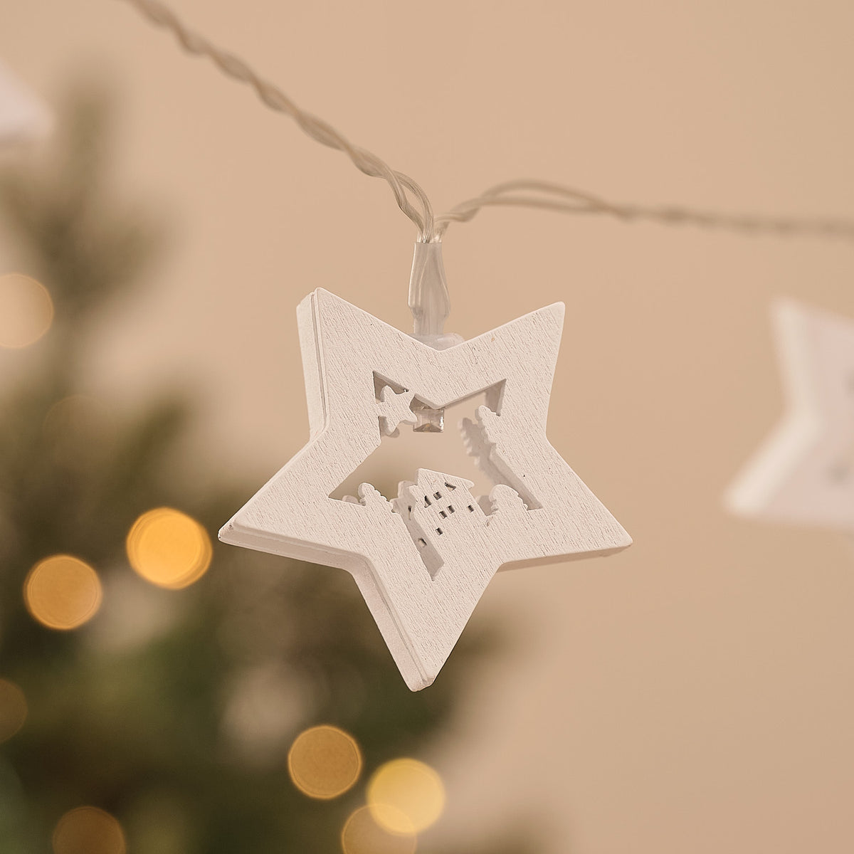 Guirlande Lumineuse à 10 Étoiles en Bois Scène de Noël
