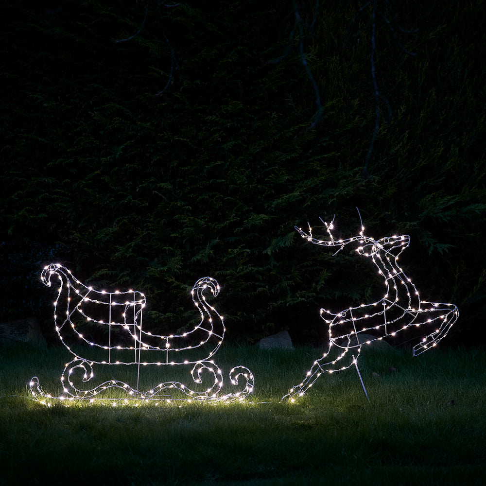 Silhouette Renne Lumineux avec Traîneau, à LED Bicolores