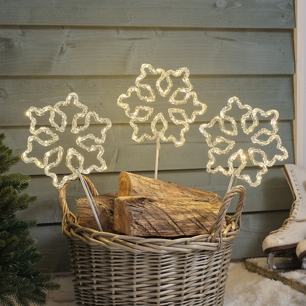 Lot de 3 Balises Lumineuses Flocons de Neige d’Extérieur à Planter