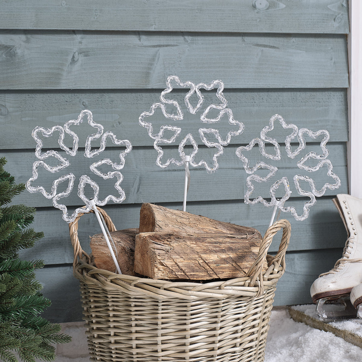 Lot de 3 Balises Lumineuses Flocons de Neige d’Extérieur à Planter