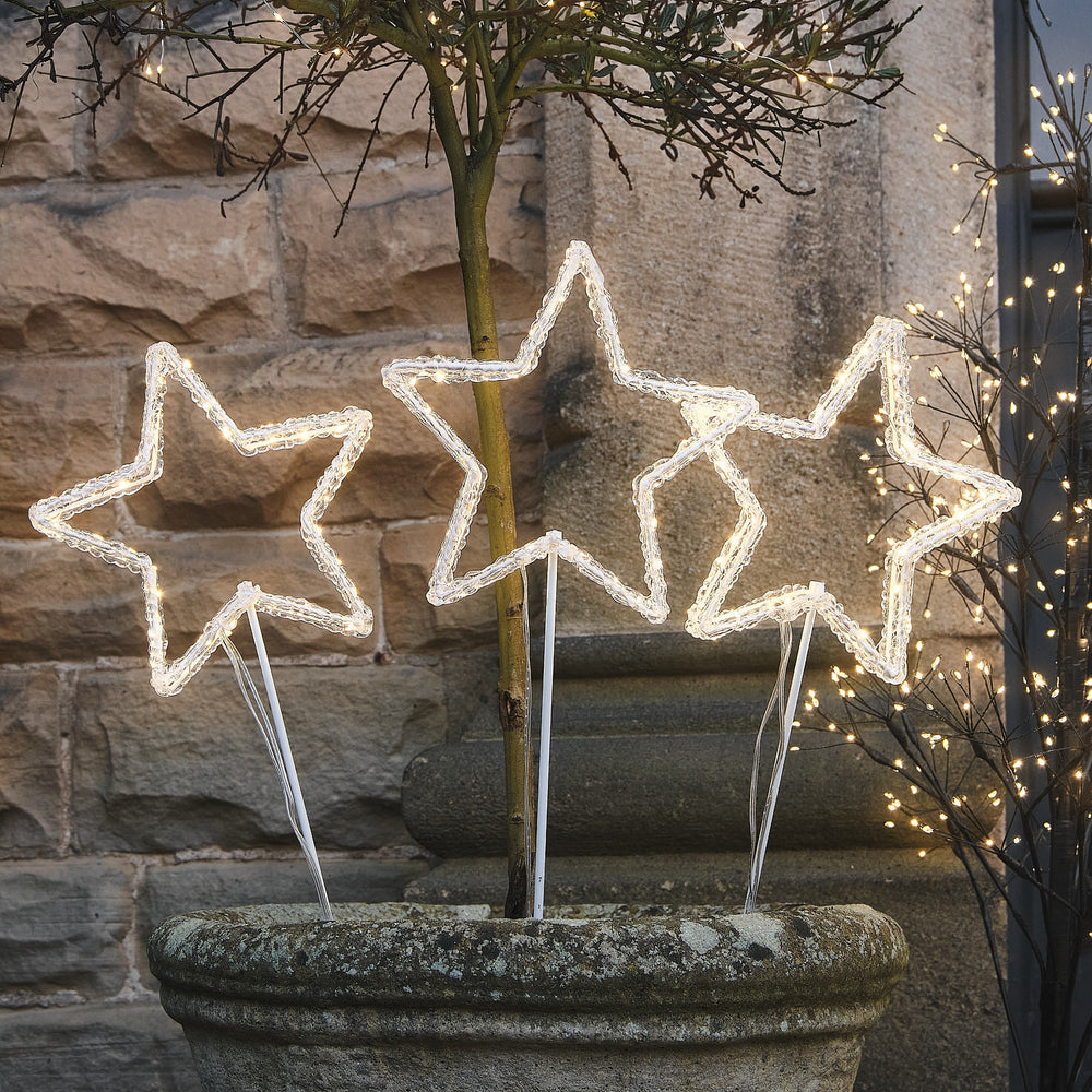 Lot de 3 Balises Étoiles Lumineuses d’Extérieur à Planter