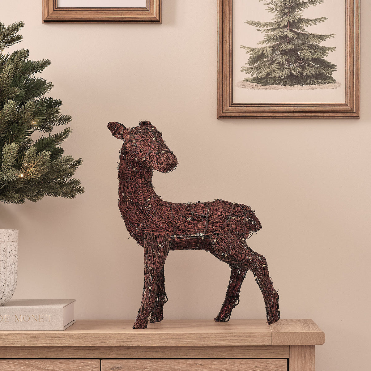 Biche Lumineuse Helmsley de 25 cm en Branches Naturelles à LED Bicolores