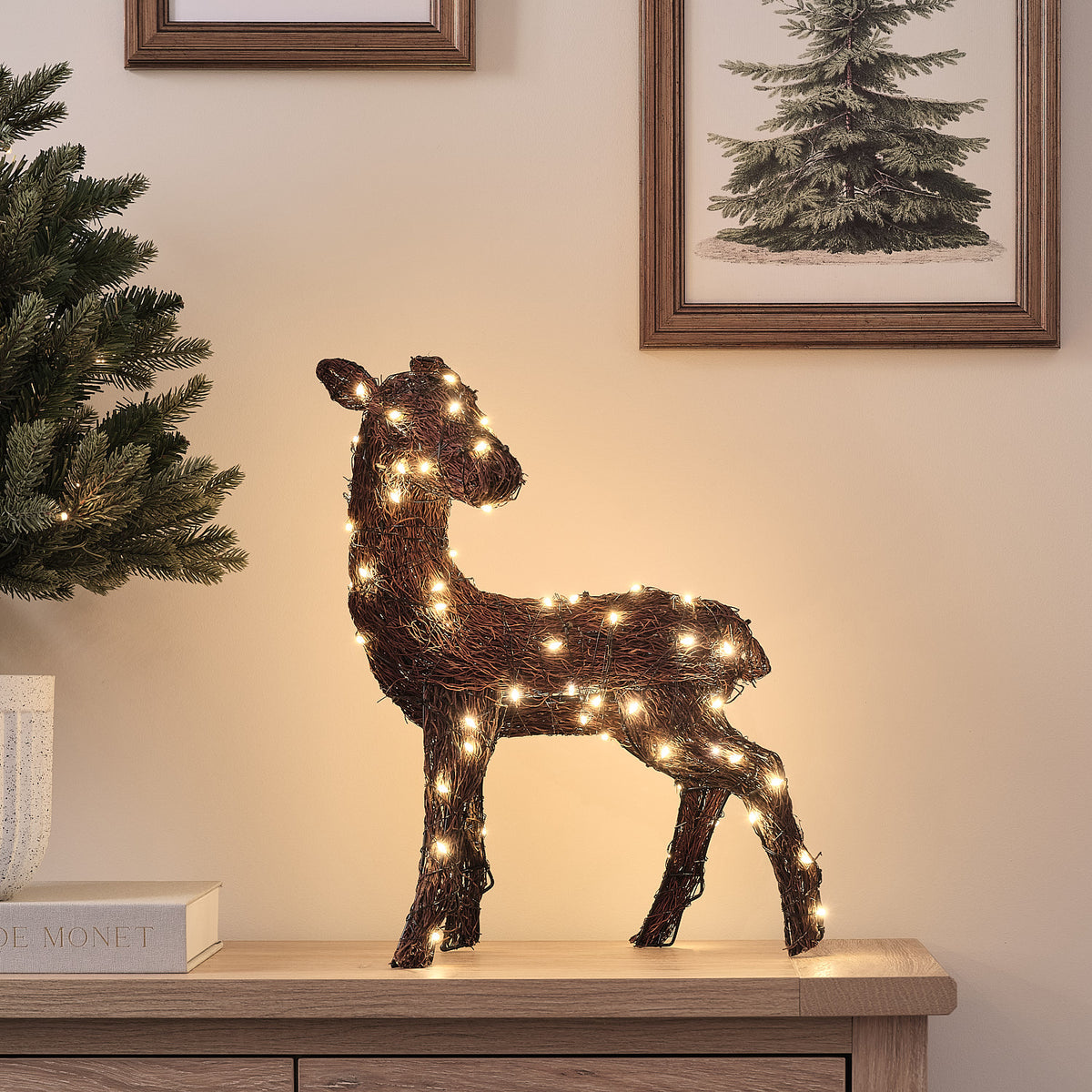 Biche Lumineuse Helmsley de 25 cm en Branches Naturelles à LED Bicolores