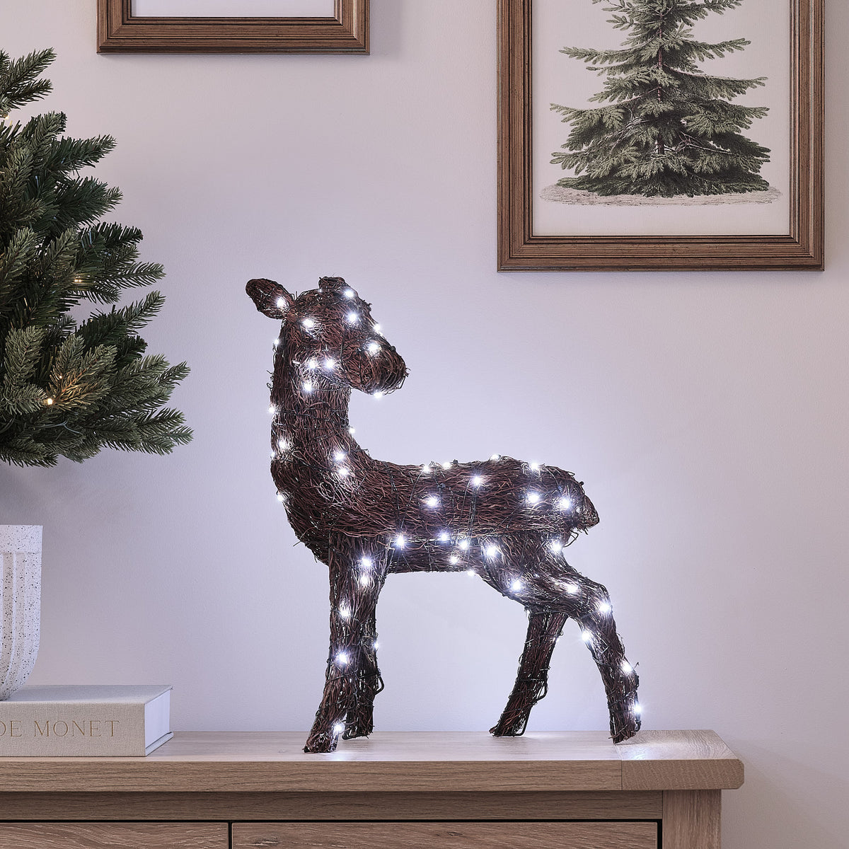 Biche Lumineuse Helmsley de 25 cm en Branches Naturelles à LED Bicolores