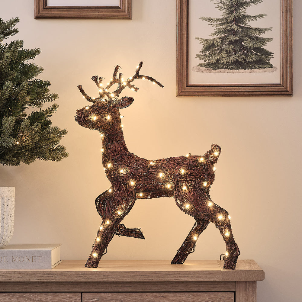 Renne Lumineux Helmsley de 52 cm en Branches Naturelles à LED Bicolores