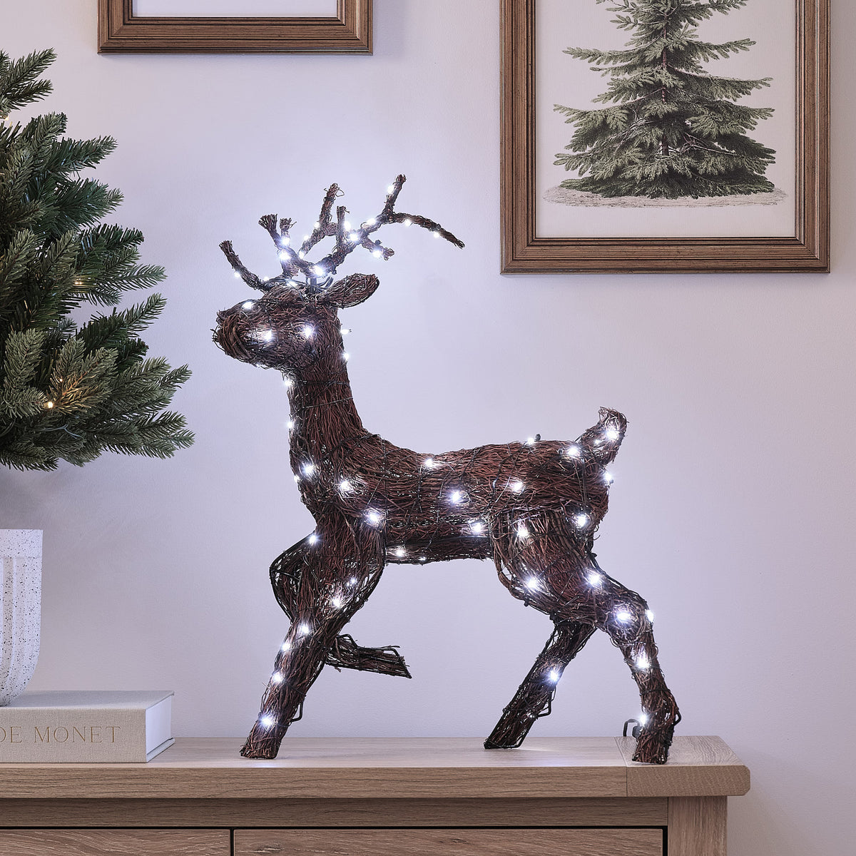 Renne Lumineux Helmsley de 52 cm en Branches Naturelles à LED Bicolores