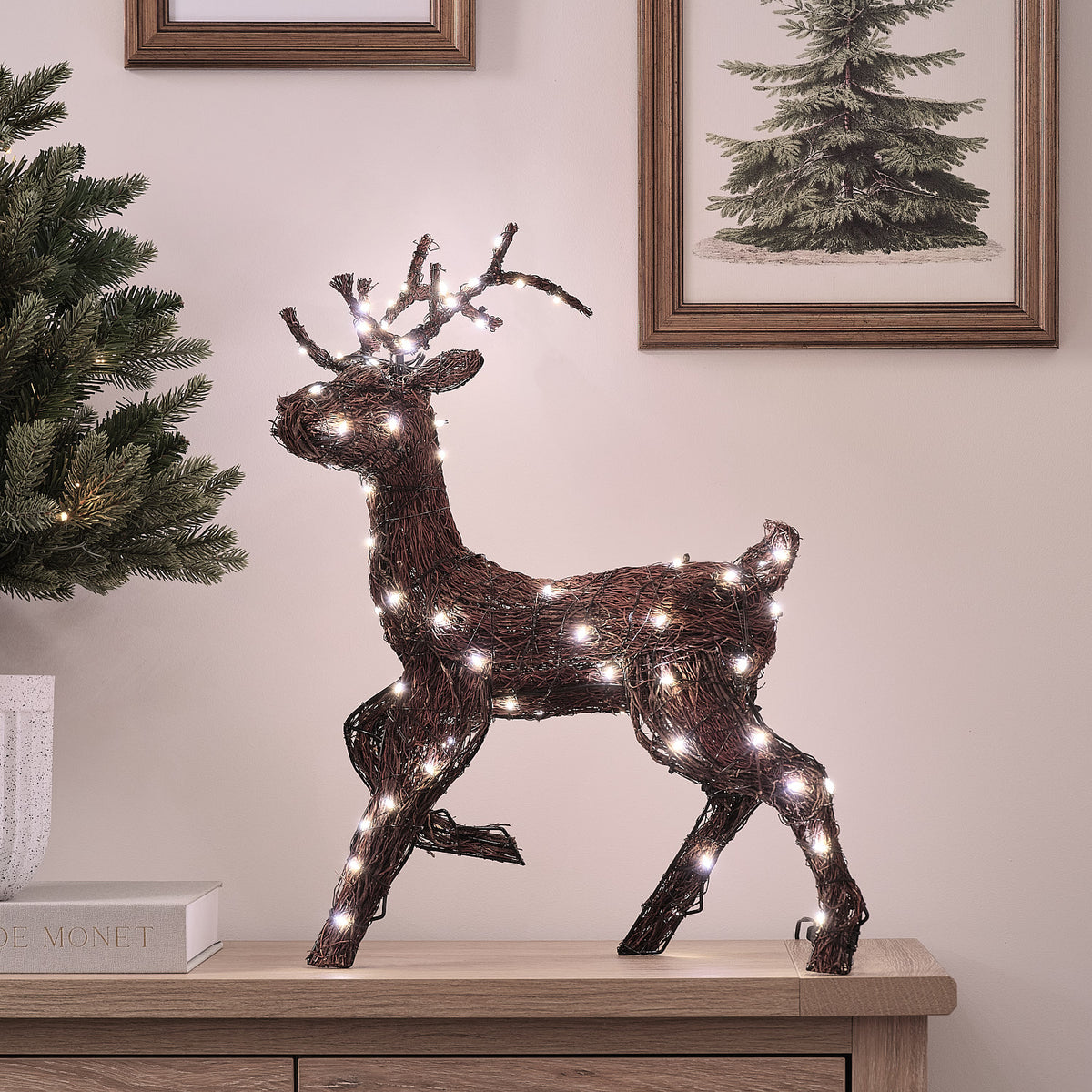 Renne Lumineux Helmsley de 52 cm en Branches Naturelles à LED Bicolores