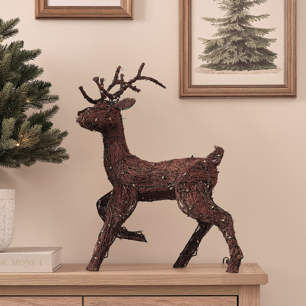 Renne Lumineux Helmsley de 52 cm en Branches Naturelles à LED Bicolores