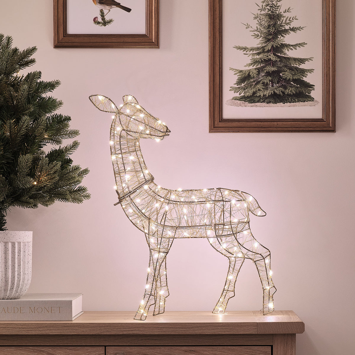Duo Mini Cerf et Biche Lumineux Hutton Dorés à LED Bicolores