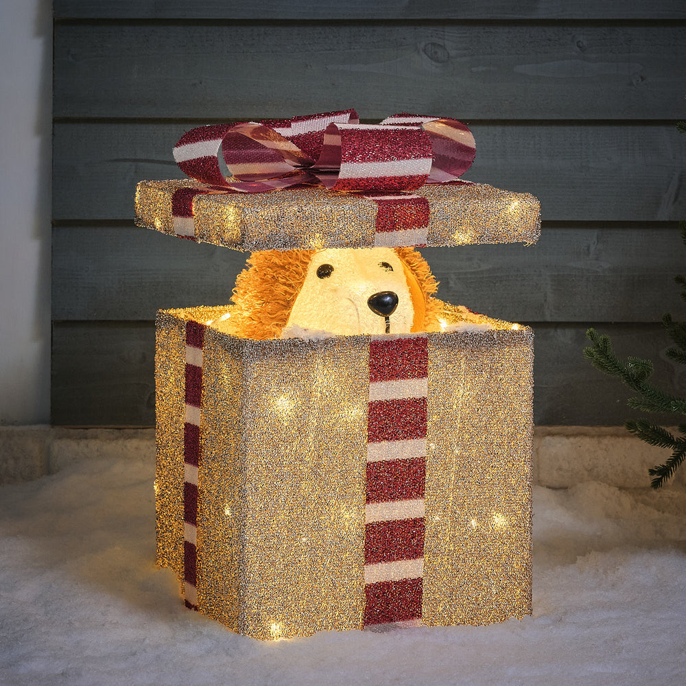 Chien Lumineux Animé dans un Cadeau, Décoration d’Extérieur