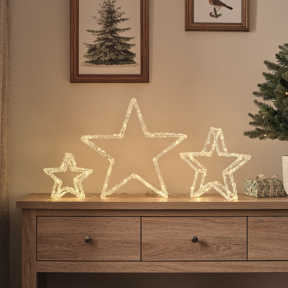 Lot de 3 Étoiles Lumineuses d’Extérieur de 35 cm en Acrylique