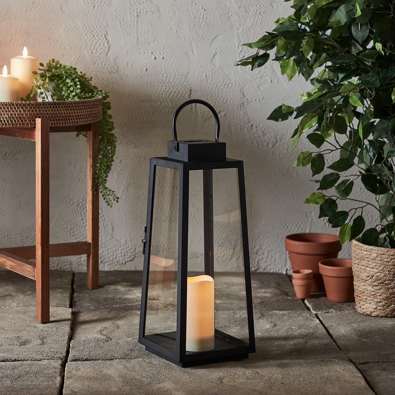 Lanterne Solaire Trapèze Moyenne avec Bougie LED