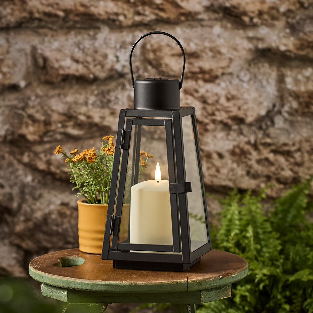 Lanterne Solaire Palma Noire de 25 cm avec Bougie d'Extérieur TruGlow®