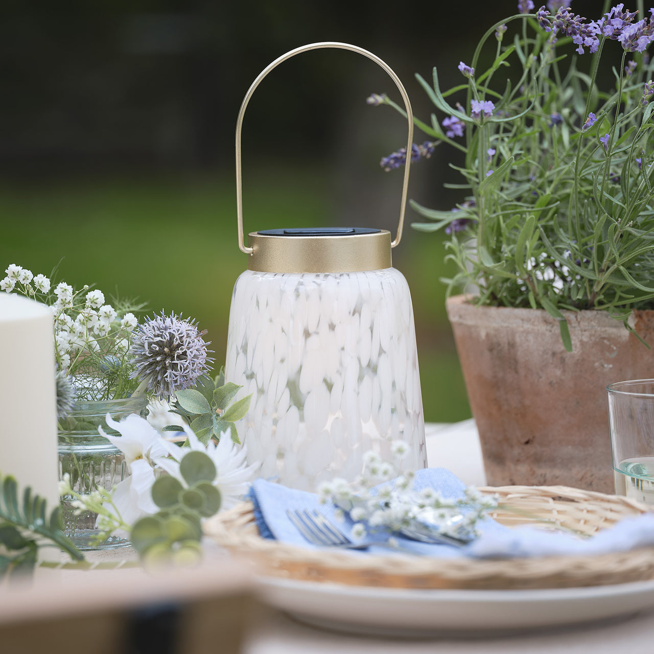 Lanterne Solaire de Table en Verre Moucheté Effet Confetti