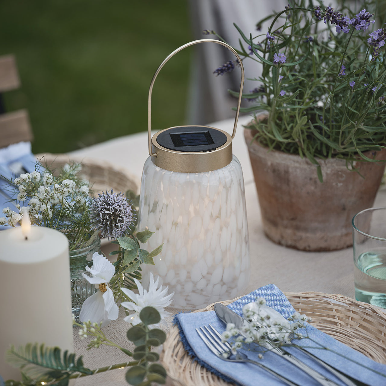 Lanterne Solaire de Table en Verre Moucheté Effet Confetti
