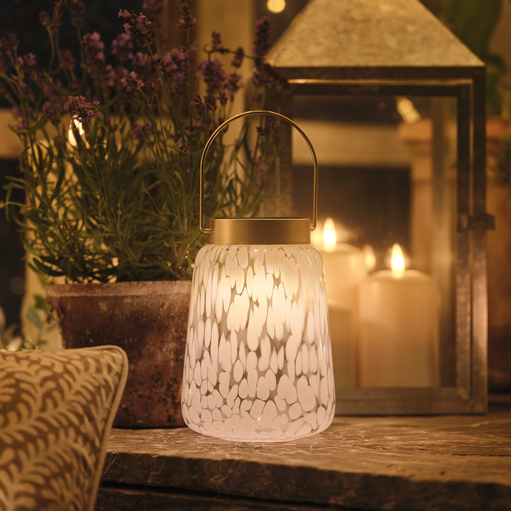 Lanterne Solaire de Table en Verre Moucheté Effet Confetti