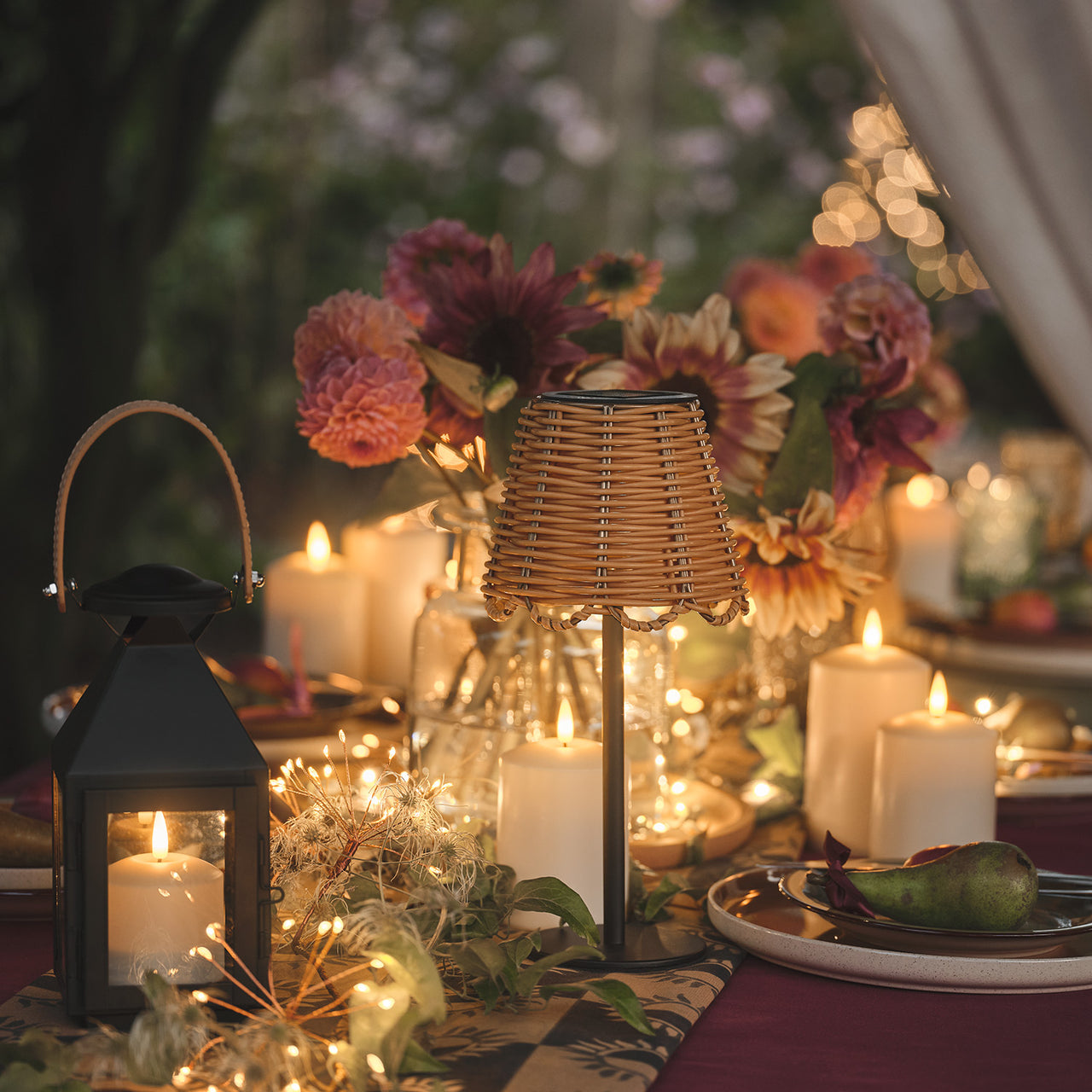 Lampe de Table Solaire Kurv Effet Rotin Tressé