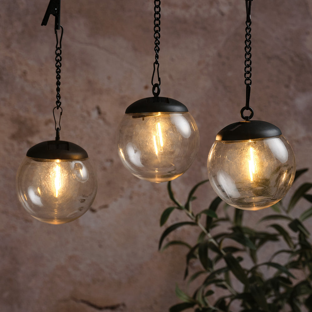 Lot de 3 Lanternes Solaires Suspendues à Filament Style Globe