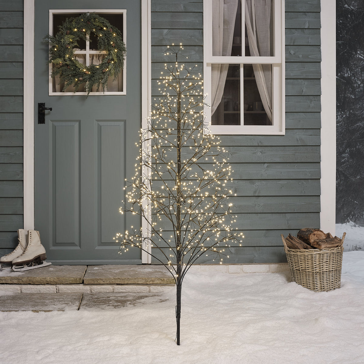 Duo d'Arbres Lumineux Noirs de 1,2 et 1,5 m Style Étoile Filante