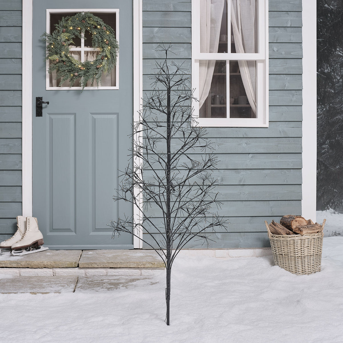 Duo d'Arbres Lumineux Noirs de 1,2 et 1,5 m Style Étoile Filante
