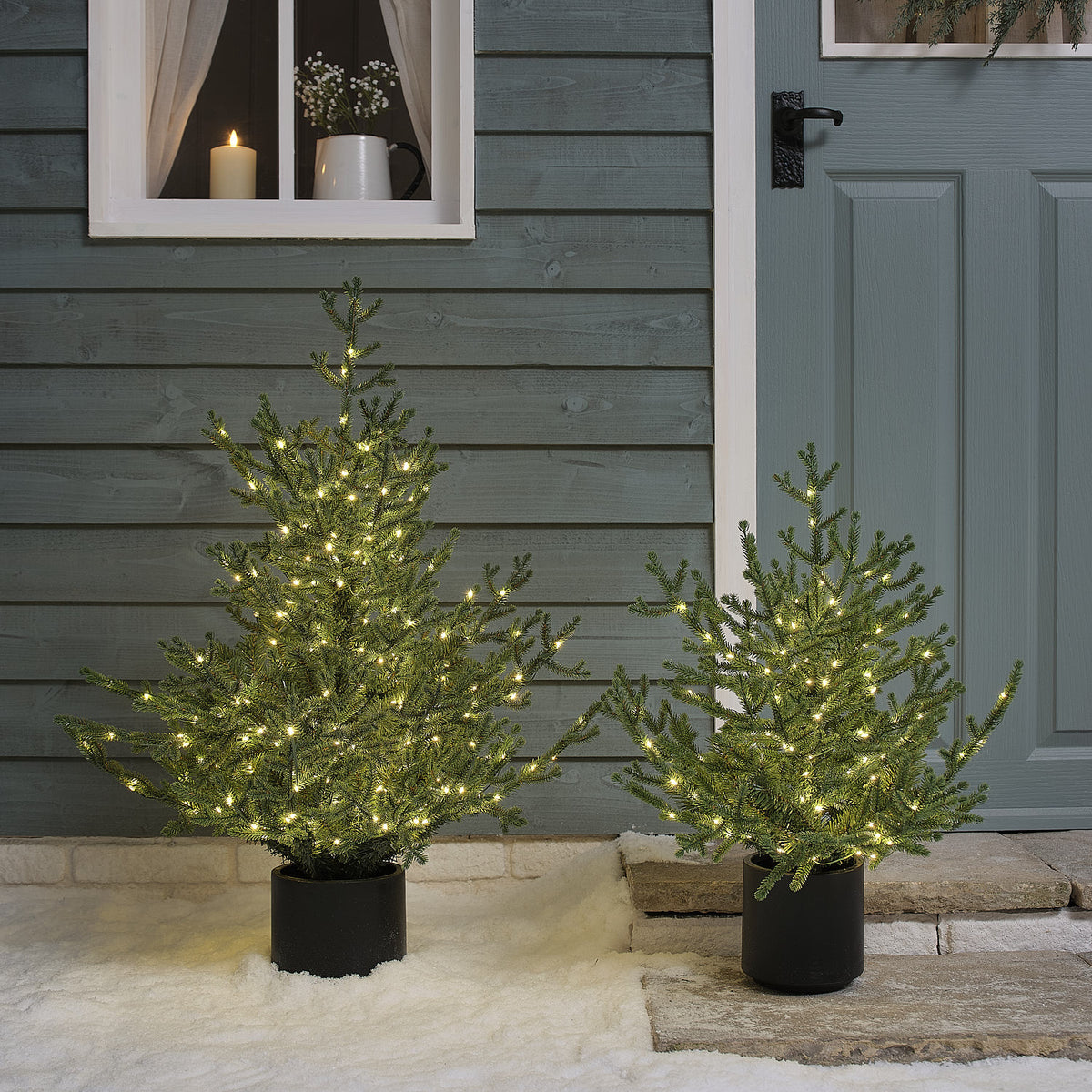 Sapin de Noël d’Extérieur Pré-éclairé en Pot, Feuillage Style Grandis, 60 cm