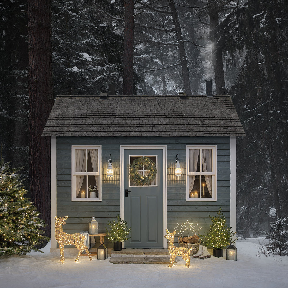 Sapin de Noël d’Extérieur Pré-éclairé en Pot, Feuillage Style Grandis, 90 cm