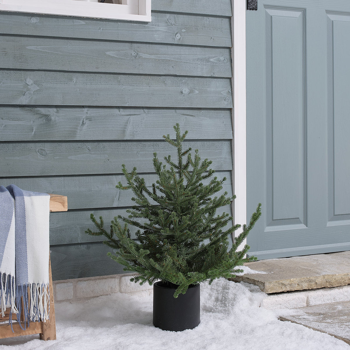 Sapin de Noël d’Extérieur Pré-éclairé en Pot, Feuillage Style Grandis, 60 cm
