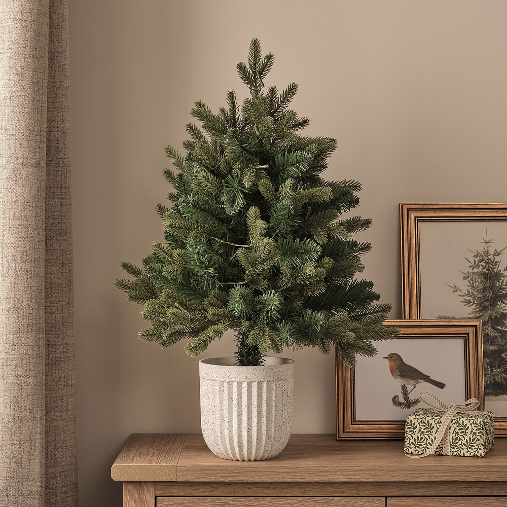 Sapin de Noël Pré-éclairé en Pot de 60 cm avec Cache-Pot au Design Épuré