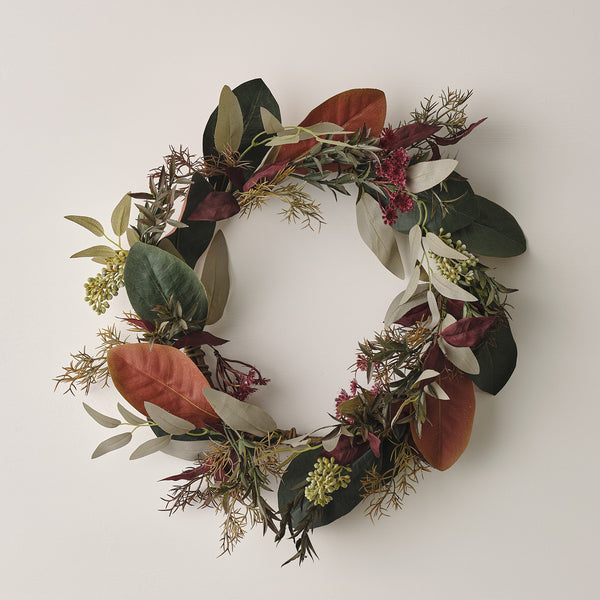 Couronne D'automne Colorée Heitmann Deco - 25x25x8 Cm - Feuilles, Citrouilles, Pommes De Pin - Décoration Porte, Mur, Table