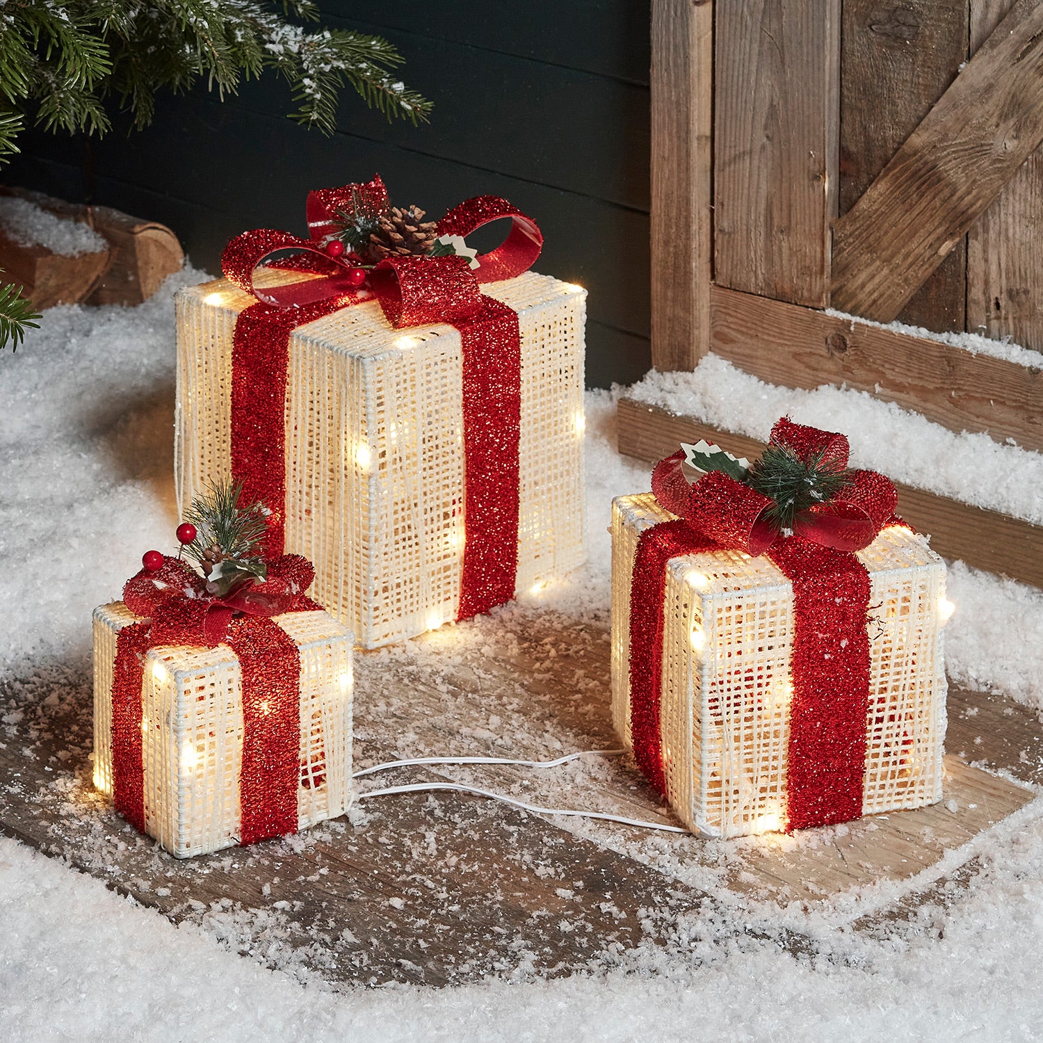 Lot De 3 Boîtes Cadeaux Lumineuses LED - Télécommande, 8 Modes, étanche - Décoration De Noël Intérieure/extérieure - 12