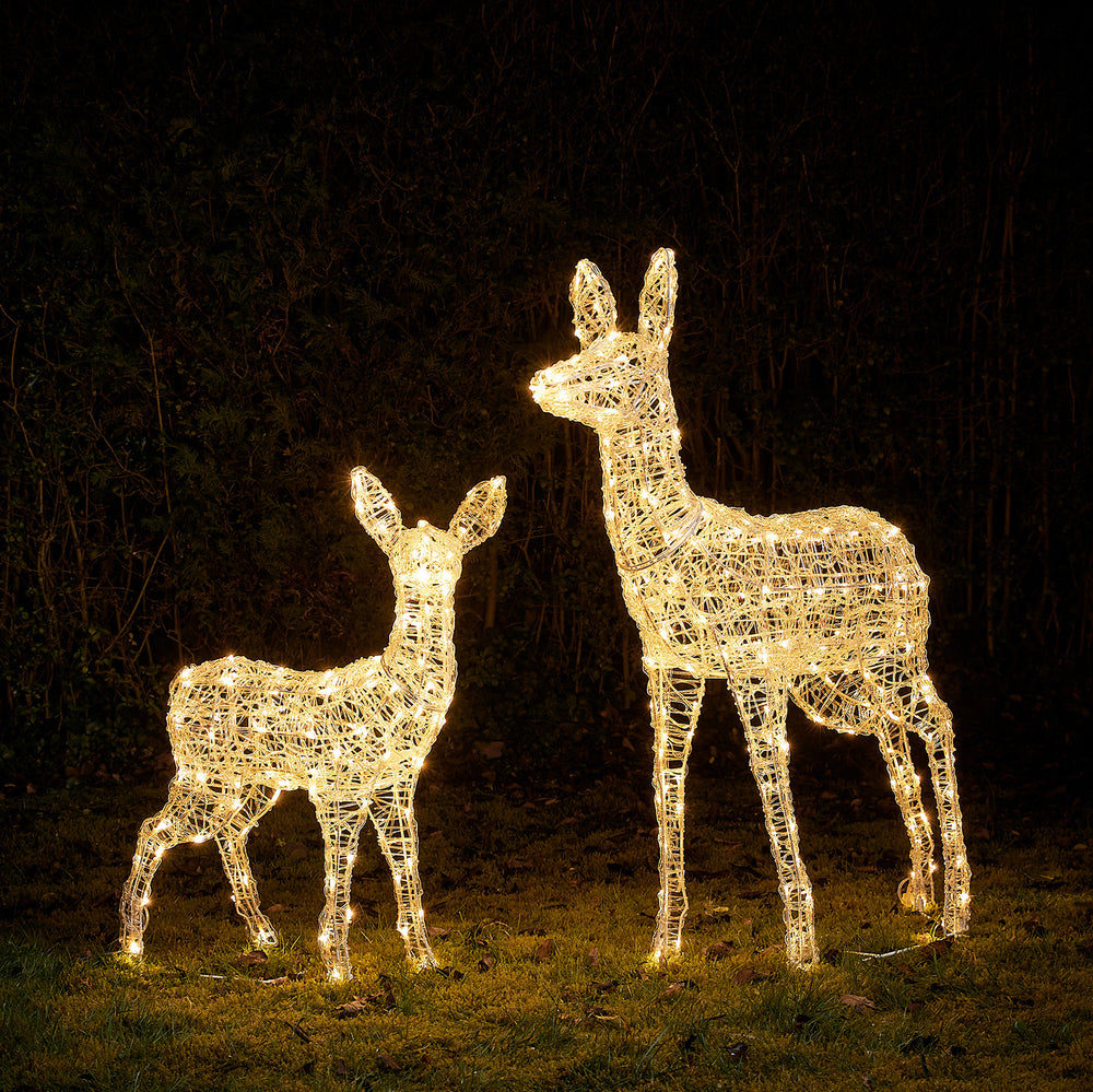 Duo Biche et Faon Swinsty LED Solaires en Acrylique à 300 LED Bicolores